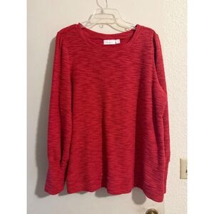 Belle Kim Gravel Red Textured Knit Crew Neck Long Sleeve Sweater Top Women XL